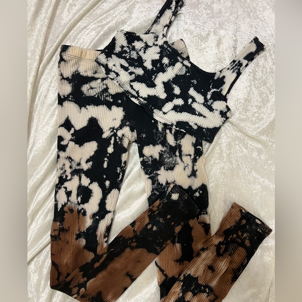 Fashion Nova Legging & Bralette Matching Set Brown/Blue/Multi Color SZ M